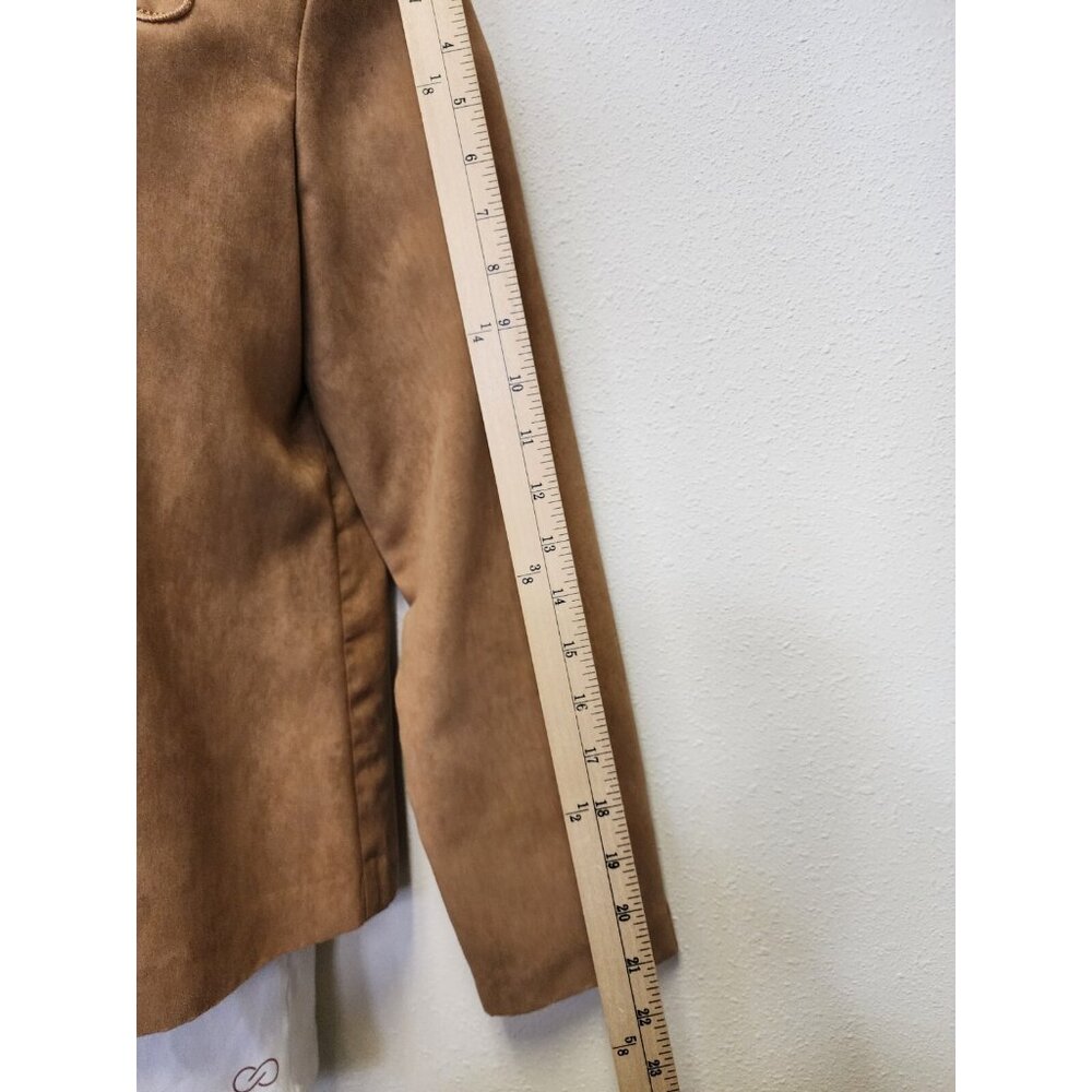 BFA Classics Blazer Jacket Women 8 Tan Zip Up Faux Suede Embroidered - Picture 5 of 10